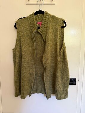 Woman Within Olive Green Knit Zip-Front Sweater Vest